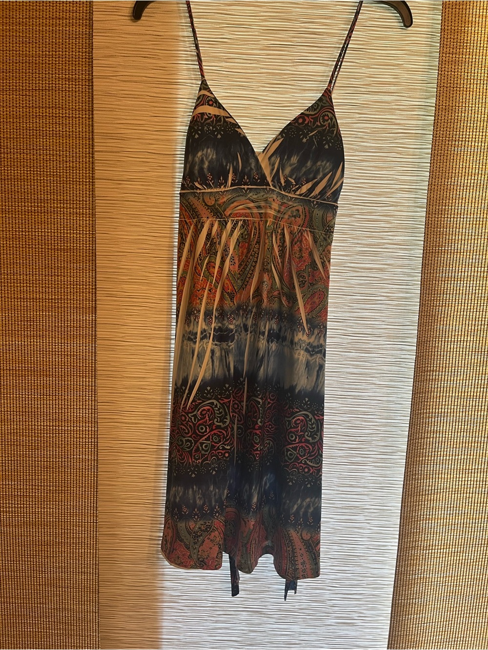 Purple Rain Paisley-Print Spaghetti Strap Midi Dress in Navy Multi